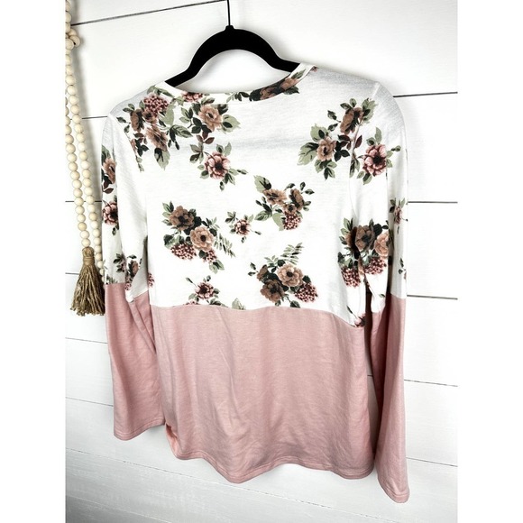 Pre-Loved half Floral/ half pale pink long sleeve top SML - Picture 8 of 8